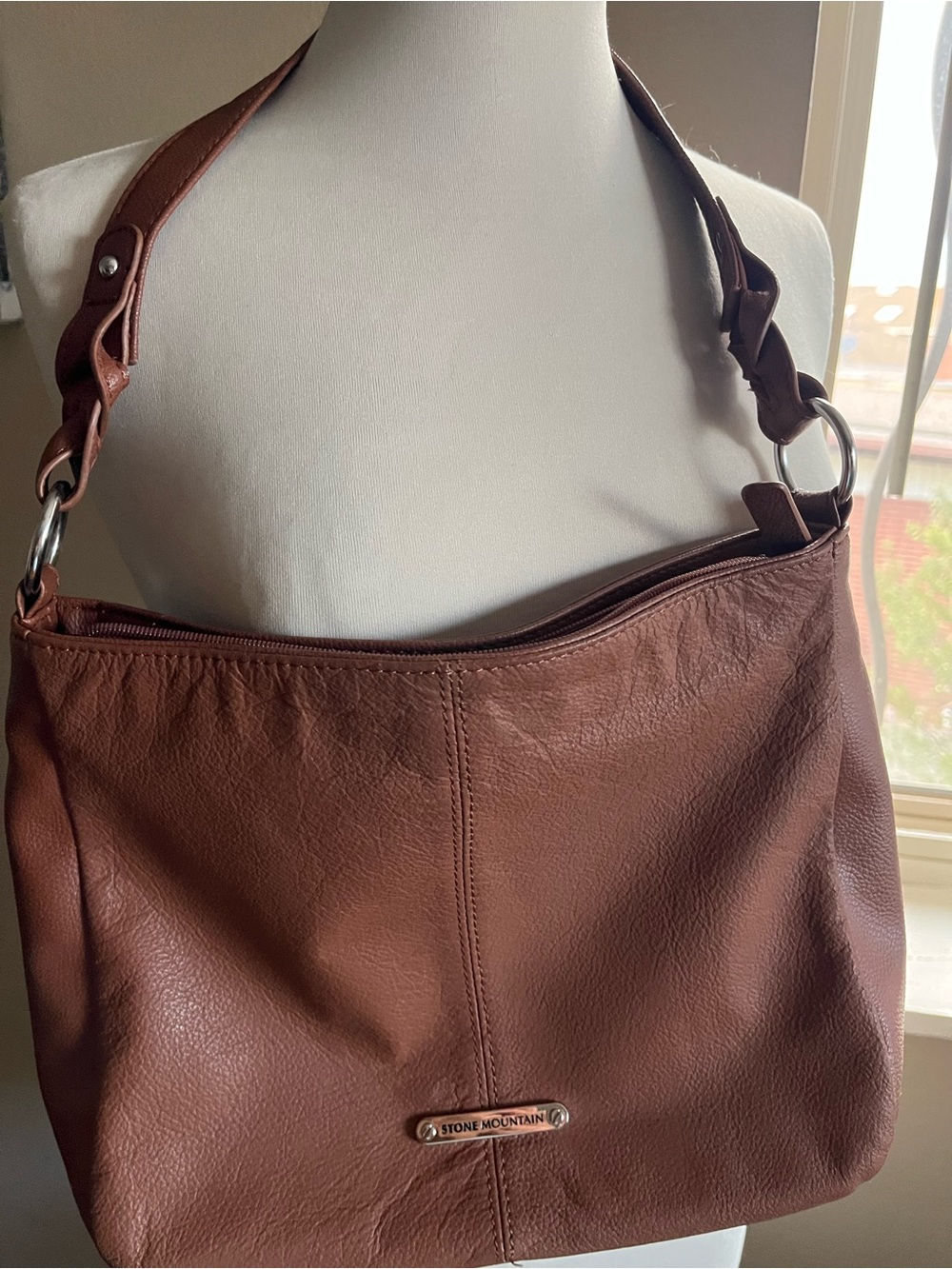 Stone Mountain Accessories Cognac Brown Leather Shoulder Bag with Ring Detail